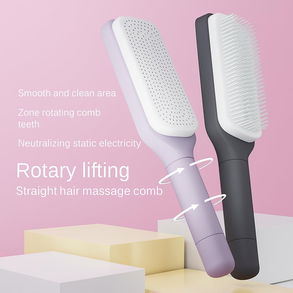 Self-Cleaning Hair Brush for Women | One-Click Hair Removal Massage Comb | Anti-Static Detangling Hair Brush