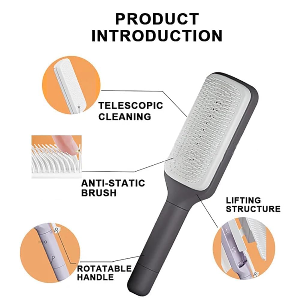 Self-Cleaning Hair Brush for Women | One-Click Hair Removal Massage Comb | Anti-Static Detangling Hair Brush
