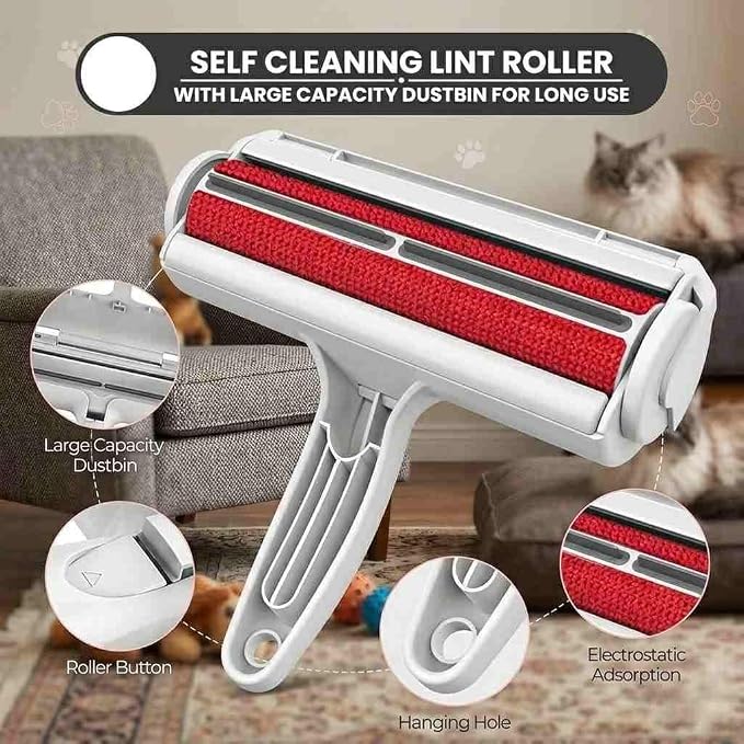 Reusable Pet Hair Removal Roller | Lint Remover for Dog & Cat Fur | Self-Cleaning Pet Hair Cleaner for Clothes, Sofa & Car