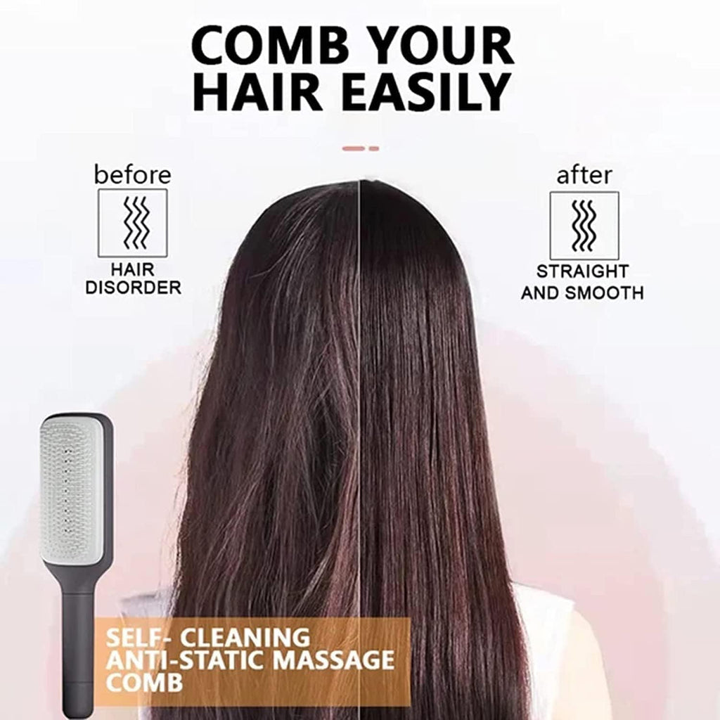 Self-Cleaning Hair Brush for Women | One-Click Hair Removal Massage Comb | Anti-Static Detangling Hair Brush